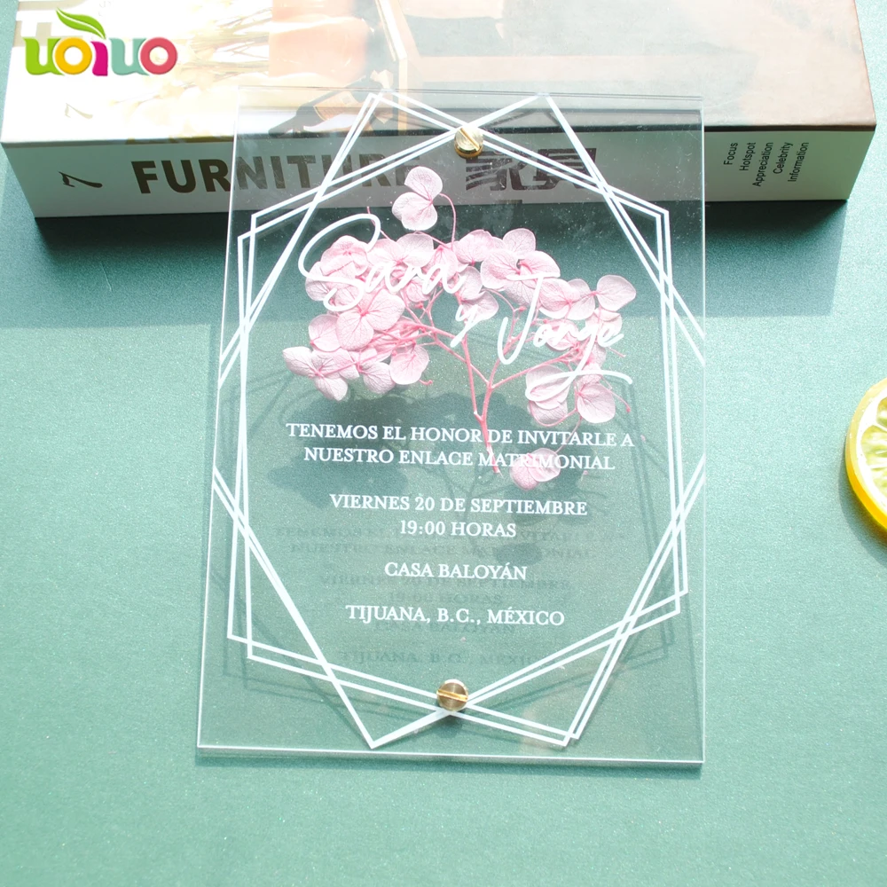  Clear acrylic card with custom printing acrylic cards with foreverflower in the middle wedding birt - 4.00031E+12