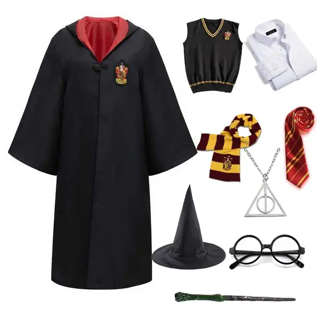 Men Women Kids Gryffindor Slytherin Costume Magic School Uniform Sweater Shirt Tie Glasses Wizard Cap Party Hallowen Costume