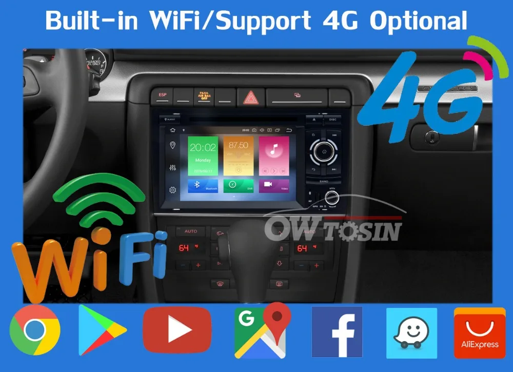 Sale 7" PX6 4G RAM+64G ROM Android 9.0 Car Multimedia DVD Player GPS Navigation Radio For AUDI A4 2002-2007 SEAT EXEO S4 RS4 8E 8F B9 17