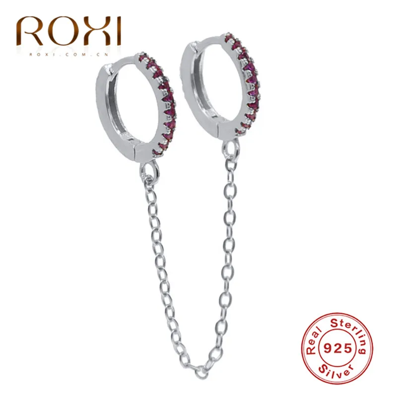 ROXI, 925 пробы, серебряные, микро-серьги с фианитами, цепочка с кисточками, маленькие серьги-кольца для женщин, 4 вида цветов, нежные, минималистичные серьги