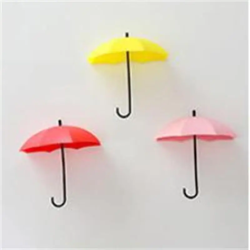 VIERUODIS креативное настенное крепление зонтик крючок для ключей не Дырокол клей кухня ванная комната хранения одежды бытовые продукты 3 шт./компл - Цвет: Red  pink yellow