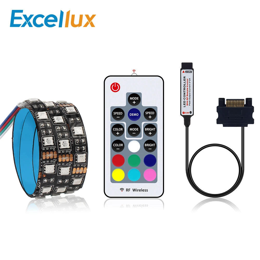 

SATA 5050 RGB LED Strip Light For PC Computer Case, SATA power supply interface,Fixed by Magnet,Remote Control 1M 2M Led Strip