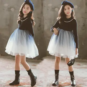 

Fashion Sweater Princess Dress Cotton Children Clothes Girls Long Sleeve Dresses Knitted Teenage Clothing Party Dress for Kids