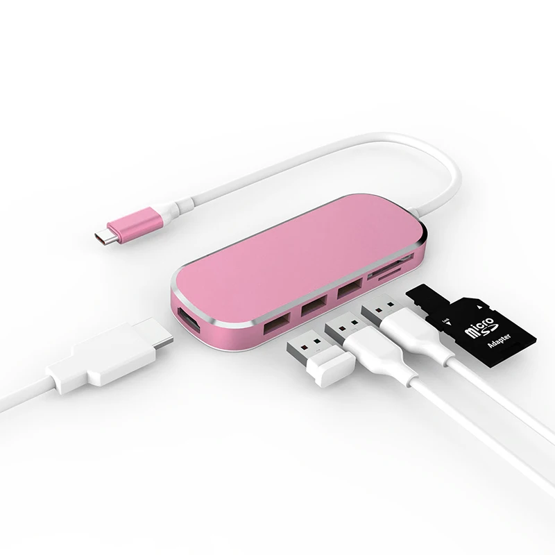 Utai J16 тип-c 5 в 1 концентратор USB3.0 Мульти адаптер для HDMI 4 к конвертер SD/TF кард-ридер PD Быстрая зарядка для MacBook Pro - Цвет: J16-Pink