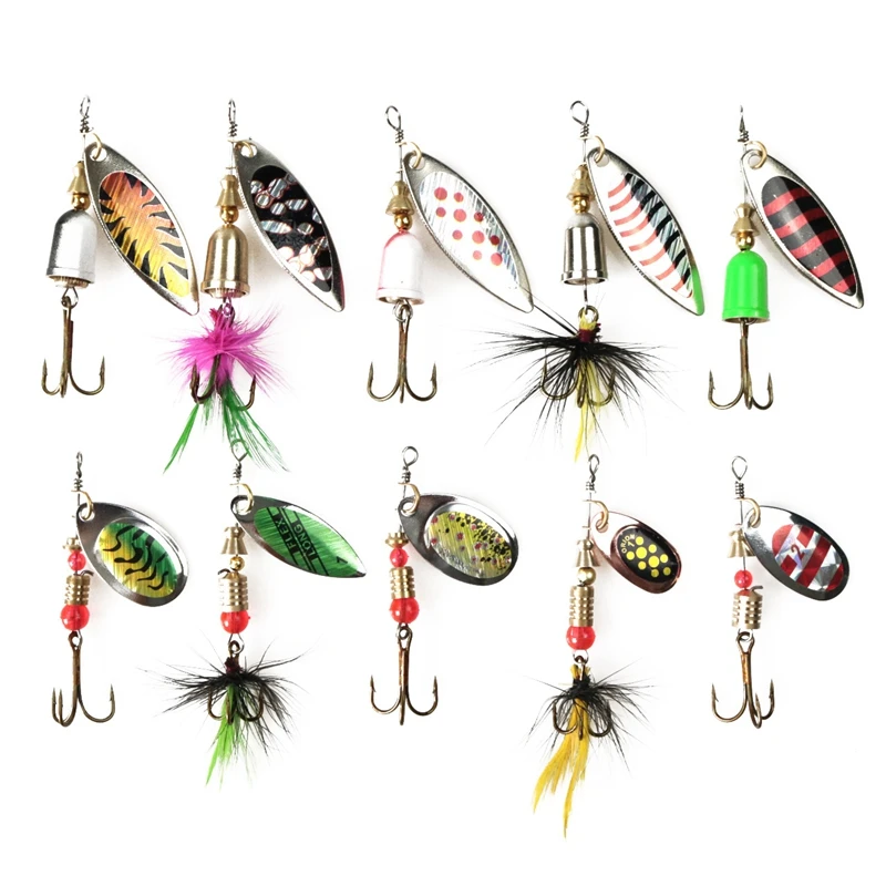SEWS-Fishing Lures Spinner Bait Fishing Spoon Set Hard Metal Baits Kit with Tackle Box | Спорт и развлечения
