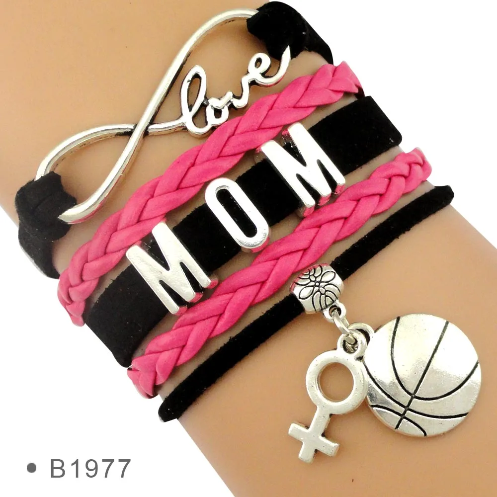 Модный браслет Бесконечность Любовь Баскетбол мама Подгонянная Прямая поставка лучший подарок черный ярко-розовый кожаный браслет для женщин - Окраска металла: B1977