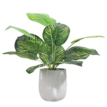 

1pc Simulation Bonsai Artificial Plant Potted Watermelon Leaf Cement Pot TV Cabinet Desktop Adornment