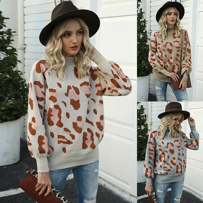 Women Leopard Print Sweater Autumn Winter High