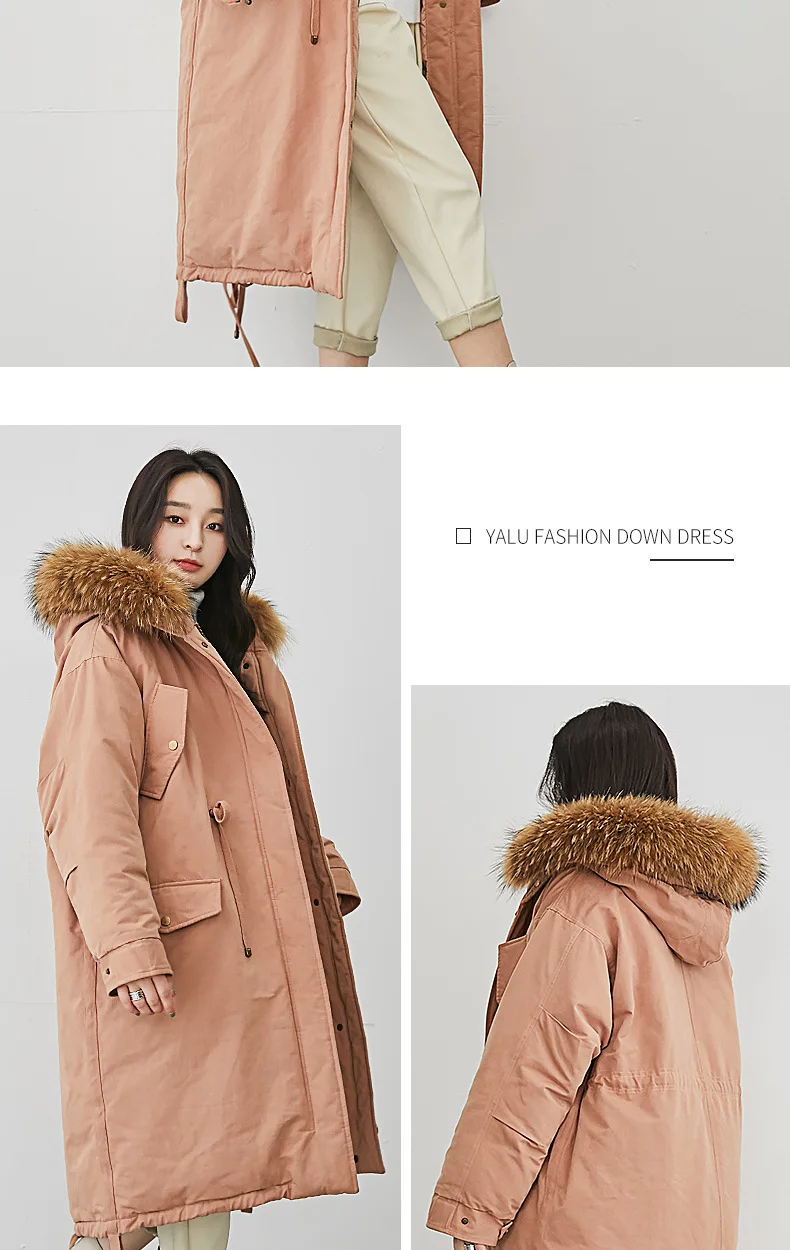 Yaloo/Yaloo down Jacket Women's Mid-length New Style Fashion Loose Waist Hugging Large Fur Collar Thick Parka
