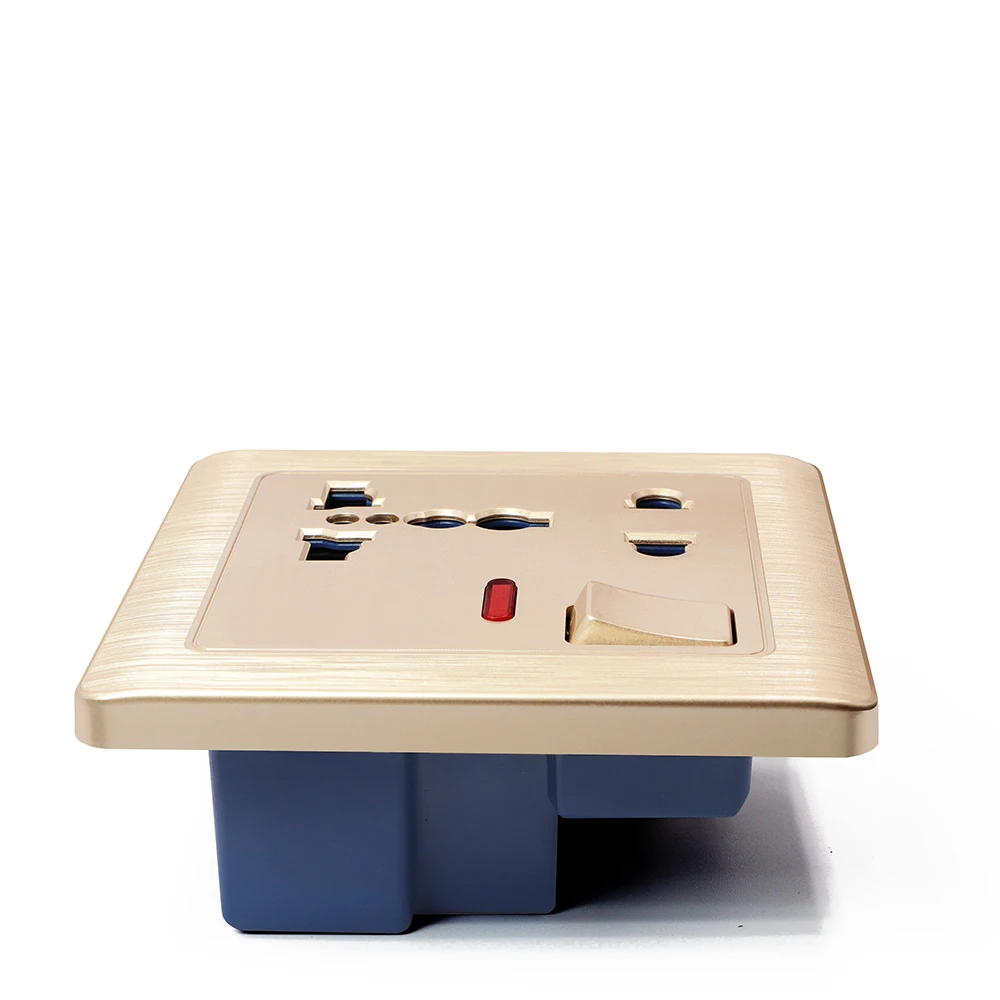 Delviz Universal Socket Panel, 13A UK standard 5 Hole Outlet White/Gray, AC 110 250V Wall Embedded, Switch controls power Socket