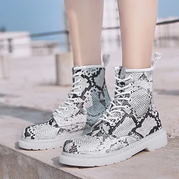 

Luxury Women Ankle Boots Fashion Snake Style Leather Shoes Lace-up High Top Women Casual Shoes Ladies boots bota feminina