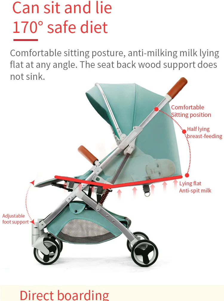 Детская коляска может сидеть и лежать, супер светильник, складной ударопрочный, простой карман, детский зонт