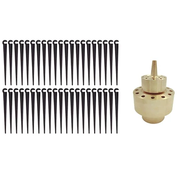 

1pcs 2-Layer Column Water Fountain Nozzle Sprinkler Spray Head, 1.5Inch & 200Pcs Irrigation Drip Support Stakes