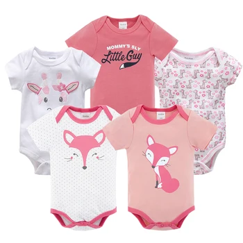 

5pcs/lot Baby Girl Body suits 0-12M Summer 100% Cotton Newborn Bodysuits Outfit Cute Infantil Toddler Cartoon Printed Jumpsuit