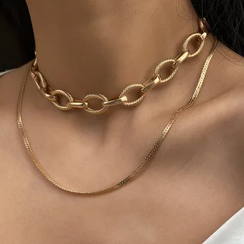 

Ornament Retro Flat Snake Bone Set Necklace Cool Simple Thread Cross Chain Necklace Women's