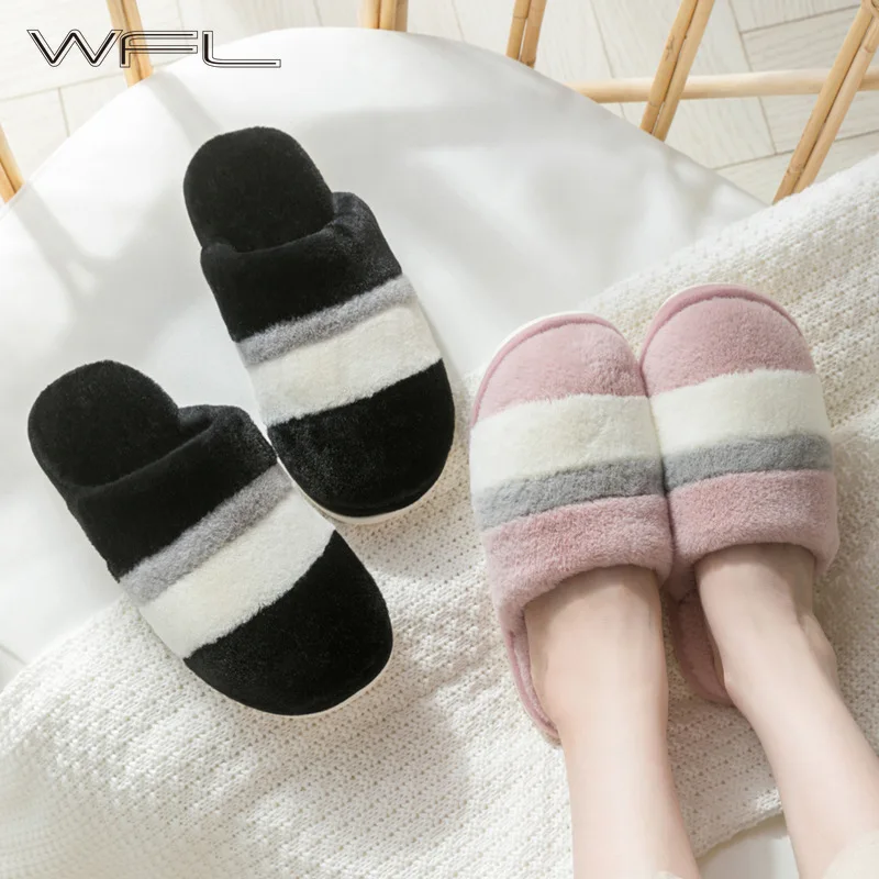 

WFL House Slippers 2019 Couples Indoor Soft Cotton Lovely Warm Winter Slippers Cute Plush Thick Anti-slip Bottom Shoes Women