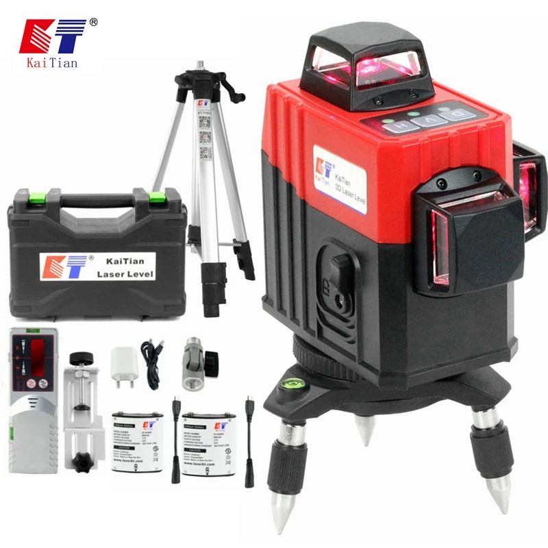 Beste Kaitian 3D Laser Niveau 12 Lijnen Profissional Rode Lijn Zelfnivellerende 360 Horizontale Verticale Cross Krachtige 3D Niveau Lasers lijn