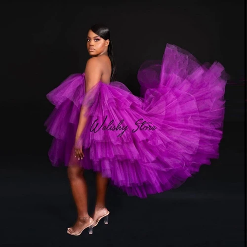 

Sexy Purple Extra Puffy Hi Low Tulle Dresses For Women Elastic Tiered Ruffled Multi -Use Tutu Skirts Abendkleider Vestido