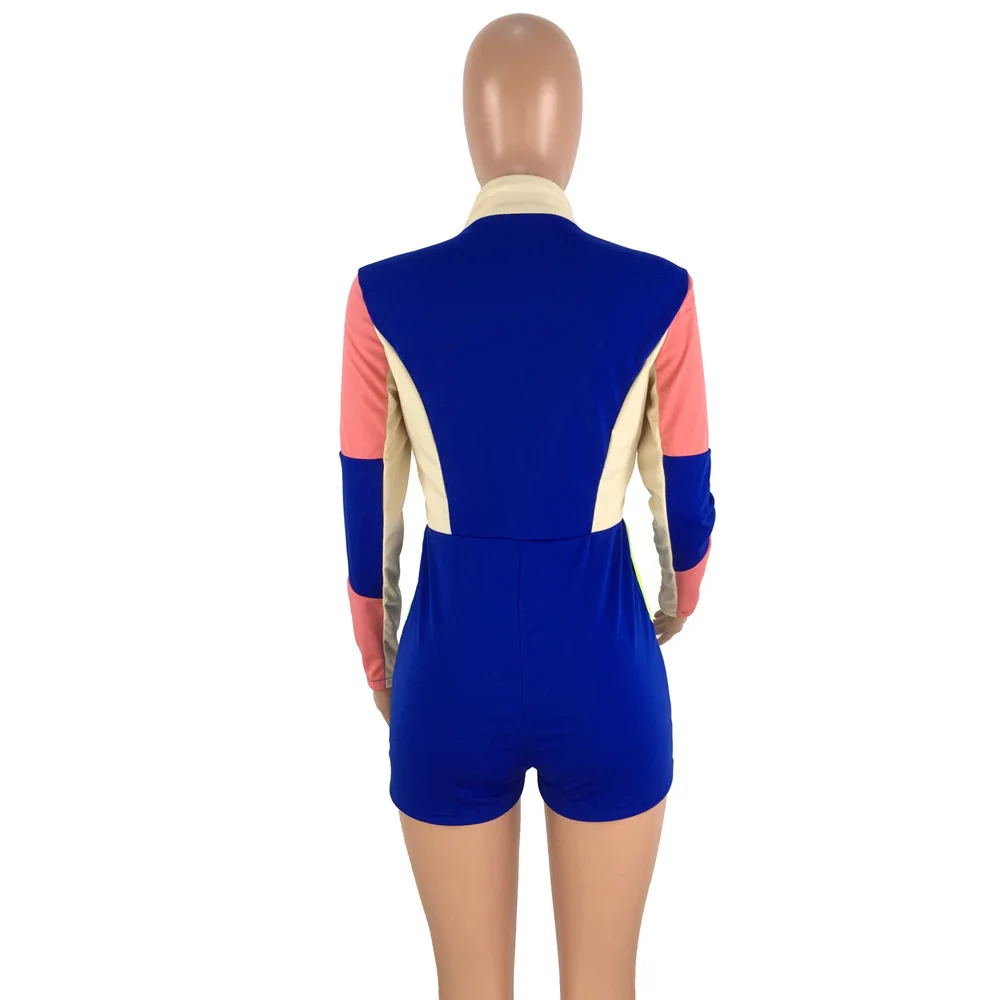 Перспективный стиль, женский короткий комбинезон с длинными рукавами, лоскутный сексуальный комбинезон, весенний Облегающий комбинезон SDN8202