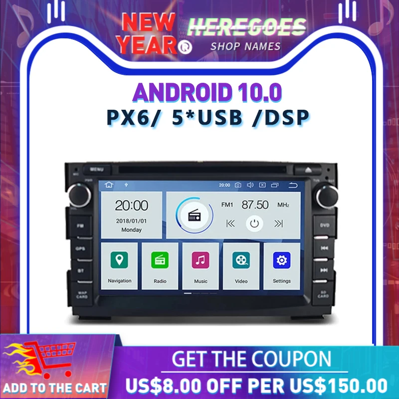 Автомобильный DVD-плеер Carplay PX6 IPS DSP Android 10 4 Гб + 64 GPS карта Wifi DVR RDS радио Bluetooth 5 0 для Kia