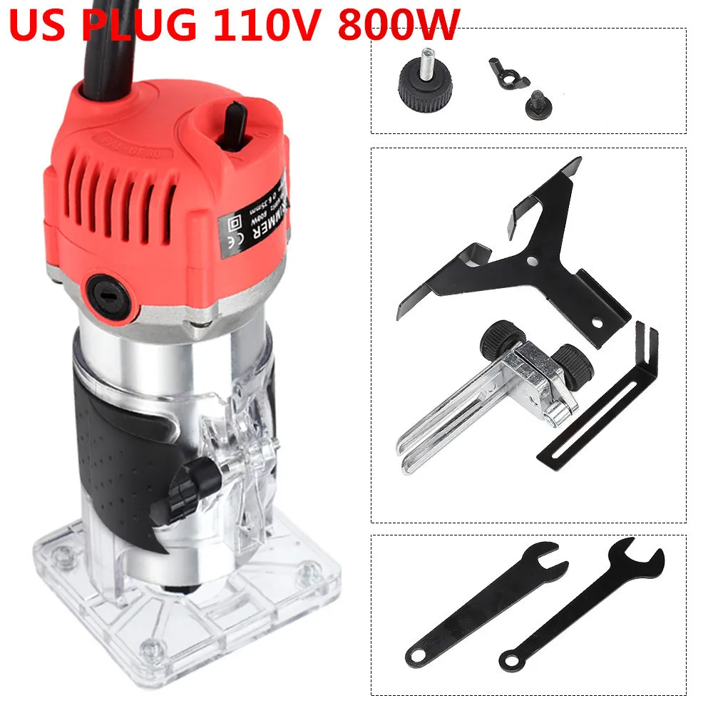 US plug 110V 800W ЕС 220 В США 110 в 800 Вт деревообрабатывающий электрический триммер фрезерование древесины гравировальный долбежный обрезной станок ручная резьба по дереву маршрутизатор - Цвет: US plug 110V 800W