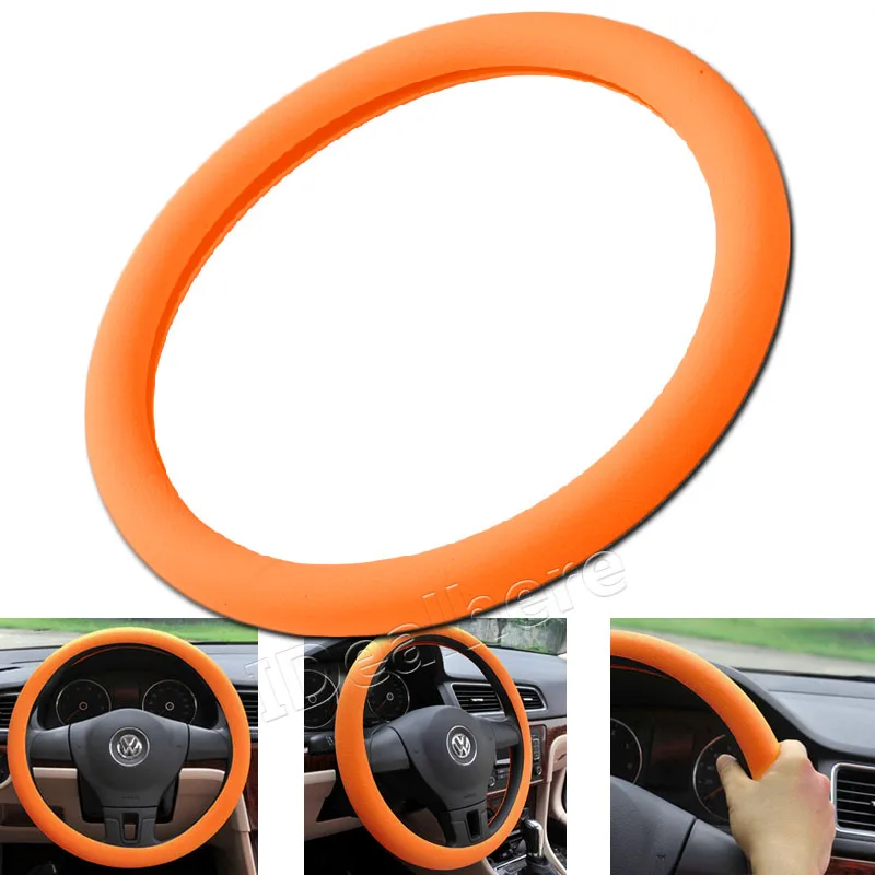 Orange Мягкий силиконовый чехол рулевого колеса автомобиля оболочки 36-40 см многоцветный нескользящий протектор для авто - Название цвета: Orange