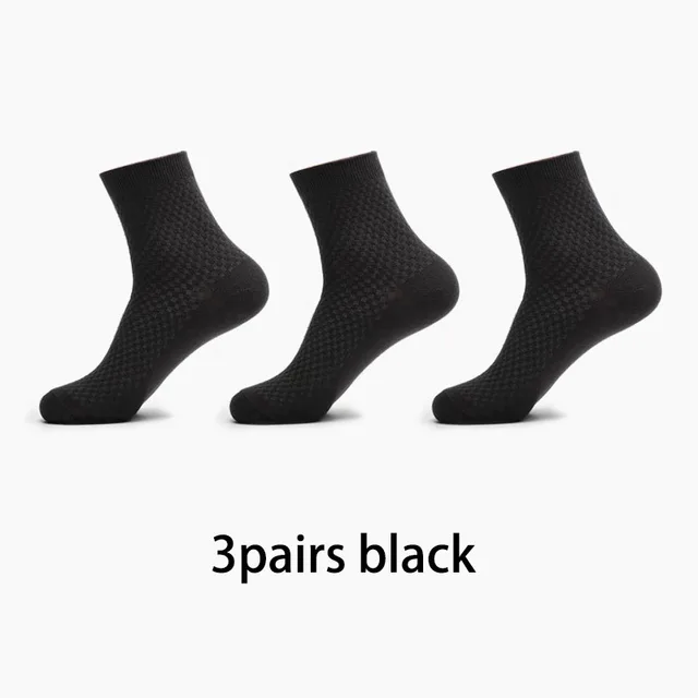 3Pairs/lot Bamboo Fiber Long Socks Men Fashion Crew Socks Plaid Business Socks Man Solid Color Autumn Calcetines hombre 3pairs black