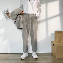 Black Gray Corduroy Suit Pants Men Fashion Society Mens Dress Pants Korean Loose Straight-leg Casual Pants Men Trousers M-2XL