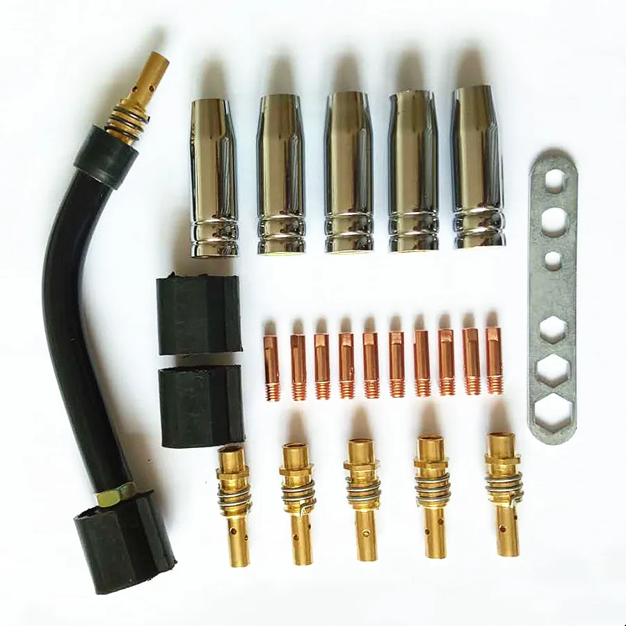 

24pcs 15AK Binzel Torch/Gun Consumables Electrode and Shield Cups and Link Rod Tips Goose Neck Bend for MIG Welding Machine