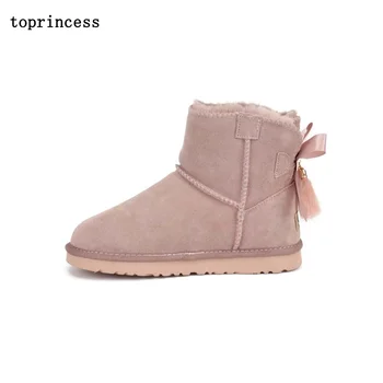 

ZX40 TOPRINCESS Fur Bow Faux Fur Boots Lined Fashion Designer Snow Boots For Women Winter Warm Ankle Platform Leather Boots 2020