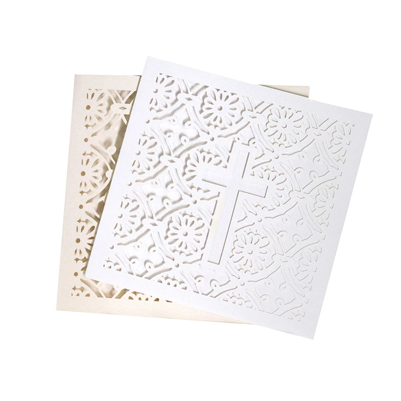 25Pcs Christian Cross Wedding Invitations With Pearl Paper Laser Cut Invitation Greeting Cards Baby Shower Party Supplies images - 6