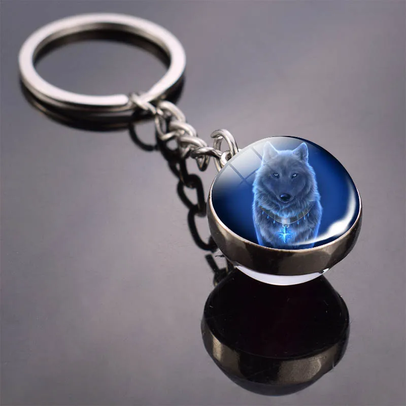 36 Styles Wolf Key Chains Wolf Picture Double Side Cabochon Glass Ball Keychain Wolf Jewelry for Men For Women Christmas Gifts - Цвет: Слоновая кость