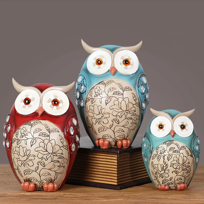 retro nostalgic owl decor Animal Figurines Resin Miniatures Home