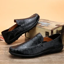 Мужская прогулочная обувь из натуральной кожи; Роскошные Брендовые мужские лоферы; мокасины; дышащие слипоны; черные туфли для вождения; большие размеры 38-47