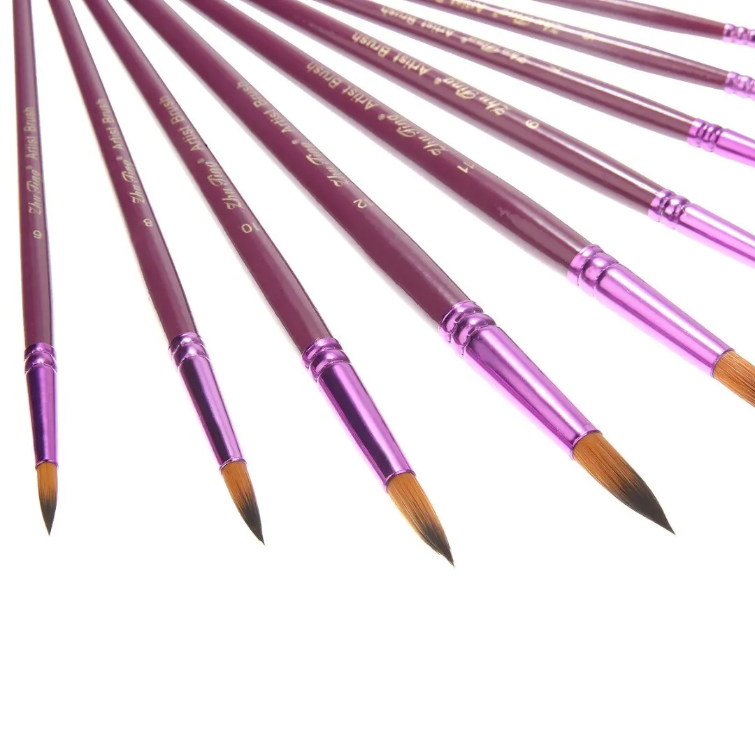 12Pcs Oil Painting Brushes Purple Painting Brush Pointed Flat/Tip Art Paintbrush Set Watercolor Nylon Hair Oil Drawing Pen