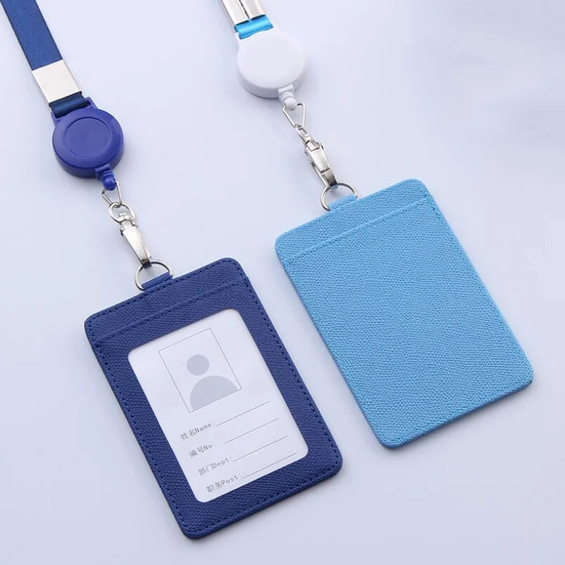 

Solid Color Horizontal Vertical Employee Staff ID Work Card Cover with Retractable Badge Reel Lanyard Badge Pass Bus Card Holder