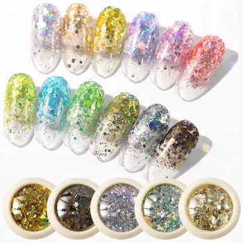 

1box Laser Mixed Nail Glitter Powder Sequins Shinning Colorful Nail Flakes 3d DIY Charm Dust For Nail Art Decorations