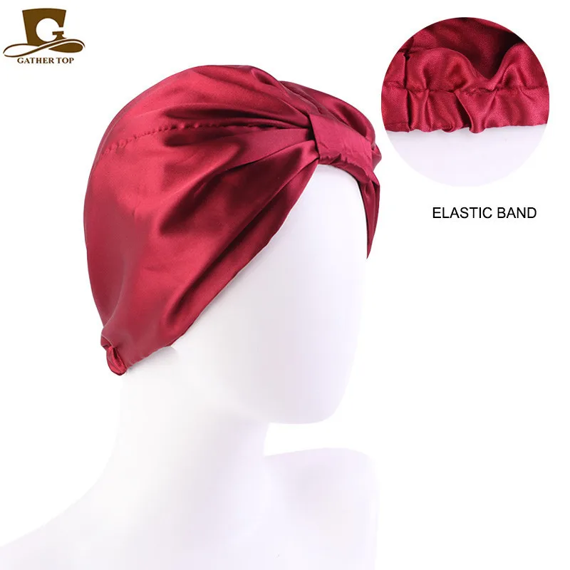 New Satin Silk Sleeping Bonnet Caps For Women Silky Headcover Double Layer Knotted Headband Caps Chemo Cancer Nursing Headwrap 3