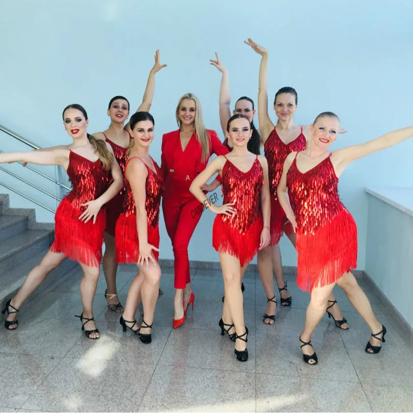 Dance Dress Ladies Women's Tassel Latin Dance Dress Fringe Sequin Salsa Ballroom Tango Cha Cha Rumba Samba Dance Dresses