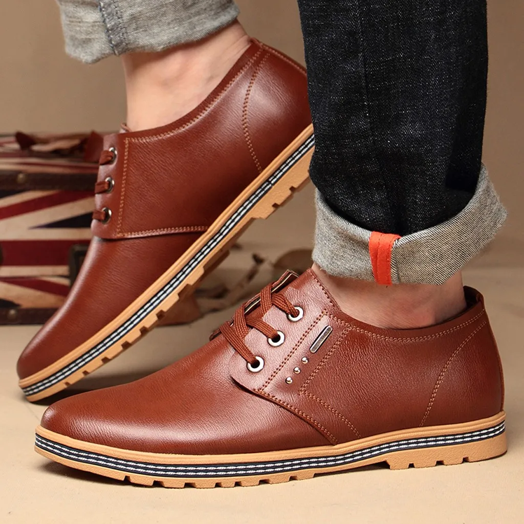 Мужская теплая обувь для отдыха обувь в деловом стиле с круглым носком на шнуровке Мужская официальная обувь высокого качества Мужская деловая кожаная обувь