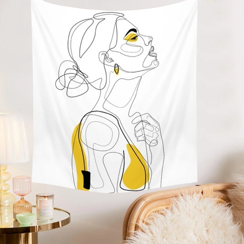 

Simple Line Girl Flower Wall Hanging Tapestry Tarot Card Tapestries Wall Cloth Picnic Yoga Carpet Bed Cover Room Home Dorm Decor