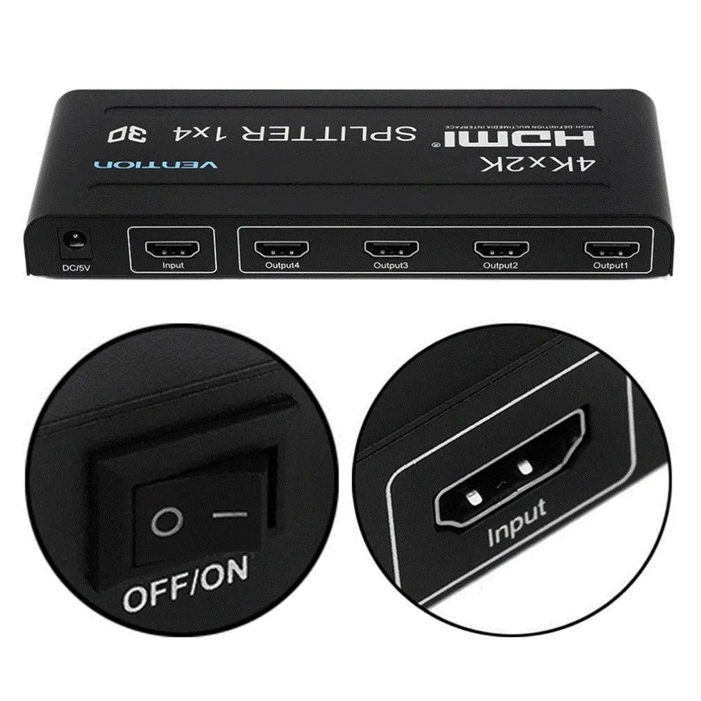 Full HD HDMI сплиттер 1X4 4-портовый концентратор репитер усилитель v1.4 3D 1080p 1 в 4 выхода