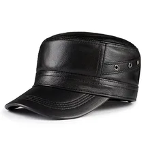 Moda Unisex wysokiej jakości prawdziwej skóry wojskowe czapki marynarz kapelusze kobiety mężczyźni czarny brązowy płasko zakończony kapitan Cap Travel Cadet Hat tanie i dobre opinie SVADILFARI Dla dorosłych CN (pochodzenie) HN2012171