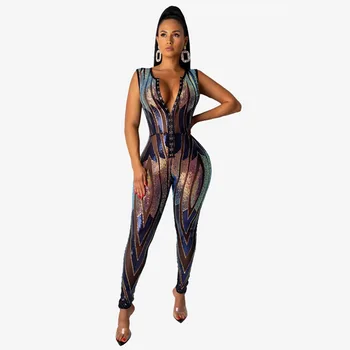 

Women's Sexy Elastic Sequins Buckle Bodysuit