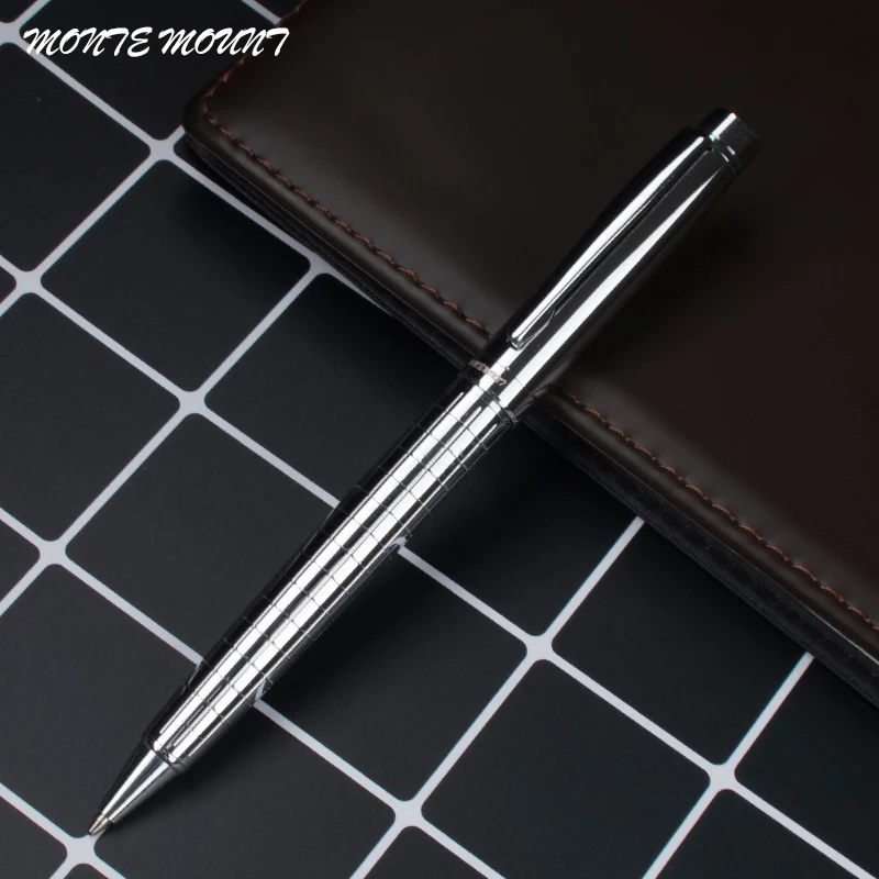Высококачественная Роскошная металлическая ручка, роскошная Серебристая серая деловая шариковая ручка средней длины, новая кожаная сумка для карандашей, выбор