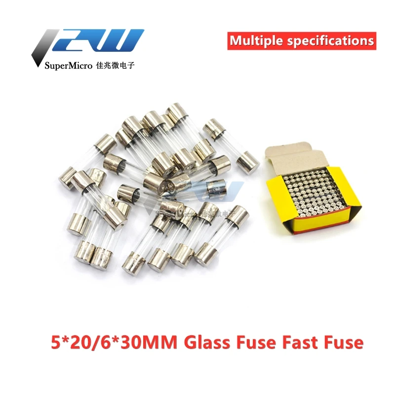 100Pcs/lot 5 * 20 6*30 Glass Fast Fuse No 250V 0.1A 0.2A 0.5A Kit 1A 2A 3A 4A 5A 6A 7A 8A 10A 12A 15A 20A Quick 6X30mm | Обустройство