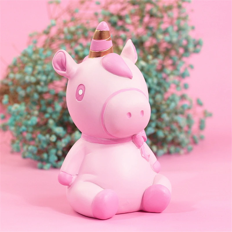 M Pink Мультяшный Единорог Копилка сейфы монеты копилка Смола Копилка ремесло украшения дома дети Дети фестиваль подарки - Color: M Pink