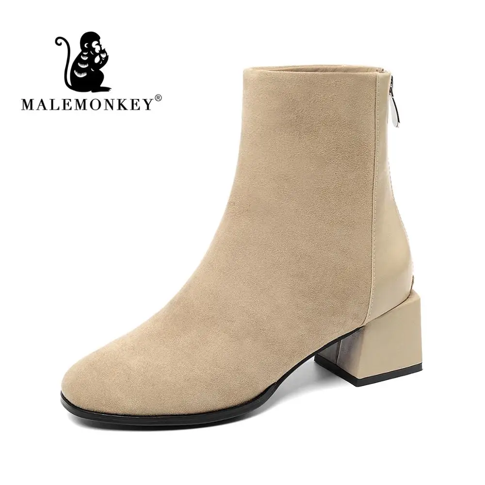 

Women's Round High Heels Boots Female 2019 Autumn Winter Simple Personality Thick Heel Short Zipper Boots