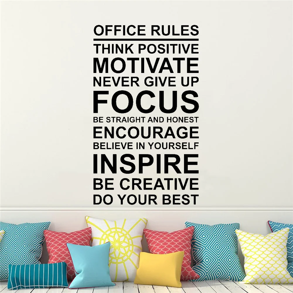 Office Rules Poster Wall Decal Work Motivation Quote Sign Think Positive Focus Teamwork Gift Vinyl Sticker Art Business Decor Mural 50me