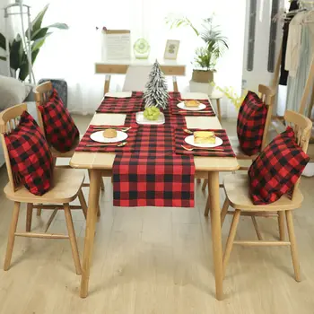 

180x38cm Christmas Decoration Plaid Linen Printed Table Flag Table Runner Printed Tablecloth Placemat Hotel Home Festival Decor
